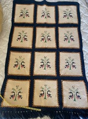 Vtg Handmade Crochet Afghan Throw Blanket Stenciled Geese Flower Country Cottage