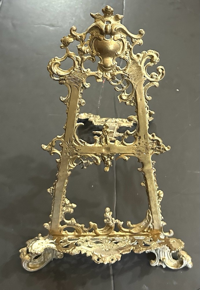 Solid Brass Rococo Revival Table Easel Display 16” X 10.5” VGC