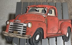 Vintage/Retro Metal Pickup Truck Wall Plaque Sign, Black/Red, 3D Effect