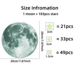 103PCS Glow in the Dark Moon Stars Wall Stickers Kids Bedroom Ceiling