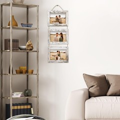 Rexllon 4×6 Wall Hanging Picture Frames Collage with 3 Opening Distressed White
