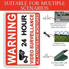 4 Pack Video Surveillance Signs, 8 x 12 Inch Aluminum 12×8 Inches, Red, White