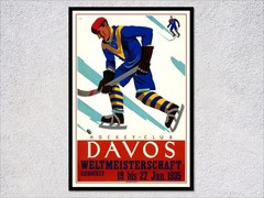 1935 Davos Ice Hockey Sports Competition Poster Vintage Winter Sports Wall Art