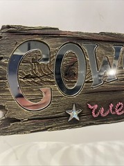 Home Accents COWGIRLS WELCOME WOODEN MIRRORED HANGING WALL DECOR PINK LETTER