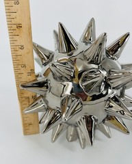 Silver Glam Geometric Spiked Urchin Sculpture Set of 2 (8” & 4”) Starburst MCM