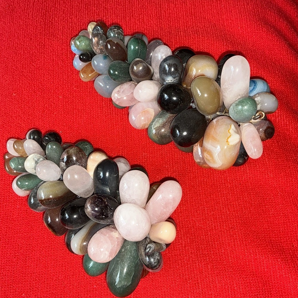 Vintage Carved Stone and Alabaster Grapes Set Of 2 Multi Colors 8”