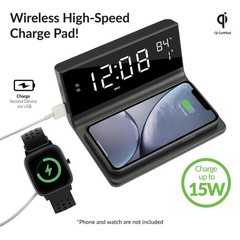 SUPERSONIC SC-6025QI Dual Alarm Clock with 2-in-1 Wireless Charging