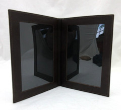 Bifold Leather Photo Frame Holds Two 4×6″ Photos Vertical Graphic Image Brown