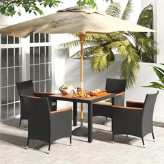5 Pieces Rattan Outdoor Dining Set for 4, Outdoor Acacia Wood Table Set with 4