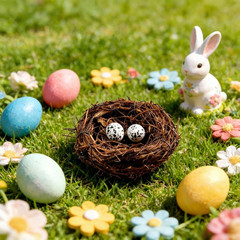 Mini Artificial Birds Nest with Eggs for Easter Decor and Crafts (4 Inches)