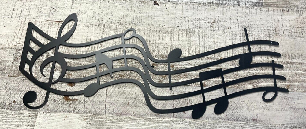Music Staff and Notes Metal Wall Art Décor Satin Black Painted 24″ x 9 1/2″