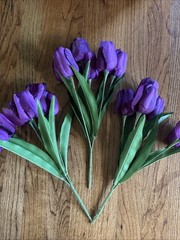 Lot of 6 Bundles Faux Artificial Fake Silk TULIP Flowers Purple Pink Red Spring