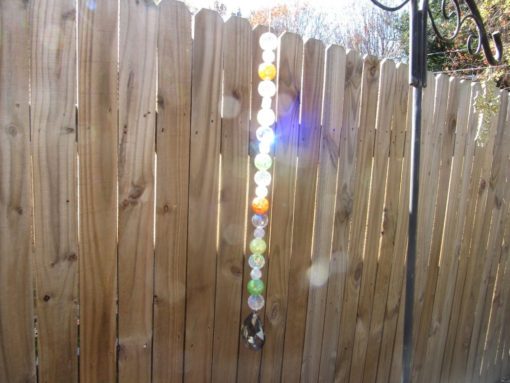 Handmade Suncatcher with Clear Crystals, Green, Yellow, & Orange Glass Beads