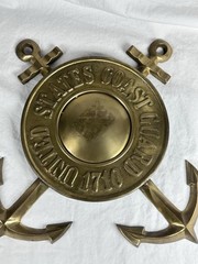Vintage Solid Brass US Coast Guard Wall Plaque Nautical Decor Heavy 2.5lb