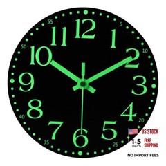Wooden Glow in The Dark Clock, 8 inch Silent Non-Ticking Battery 8 INCH Black