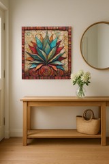 Mexican Agave Ceramic Tile Mural Colorful Succulent Southwest Wall Art Panel