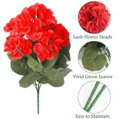 1/2/3Pcs Artificial Geraniums Silk Flower Outdoor Artificial Geranium Bush Red`
