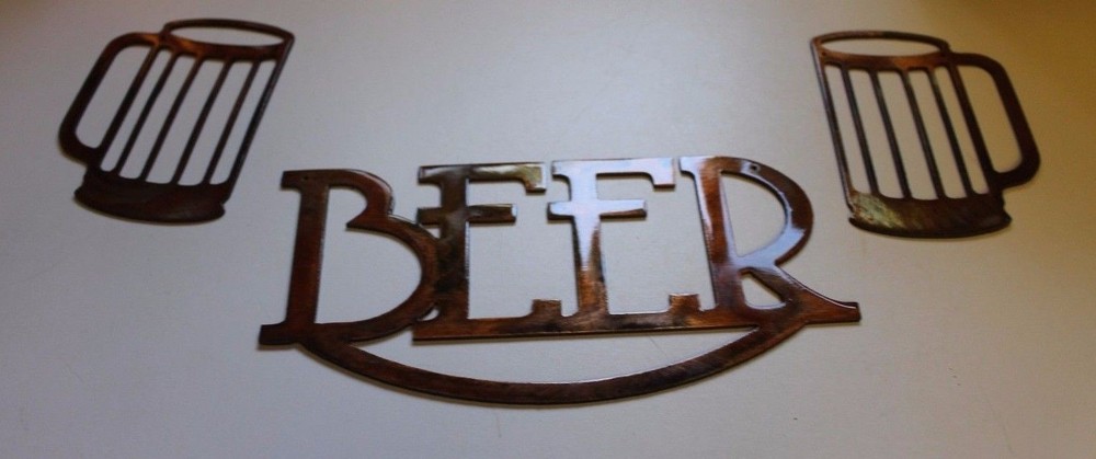 Beer Metal Art Sign w/ Beer Mugs Metal Art – Copper – Size Varies Per Piece