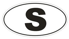 S Sweden Country Code Oval Bumper Sticker or Helmet Sticker D914