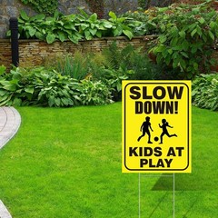 4 Pieces Slow Down Kids At Play Sign with Metal Stake, 12 x 16 Inch Kids At Play