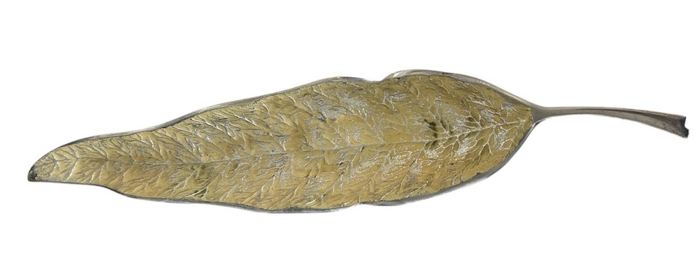 Huge 27″ Silver Metal Leaf Serving Tray Centerpiece Dish Made in India Patina