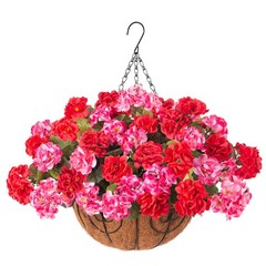 Geraniums Artificial Flowers Hanging Basket for Outdoors Outside Spring