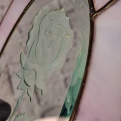 Vintage Stained Glass Sun Catcher Edged Rose Wall Hanger Pink & Clear 8 x 5.5in