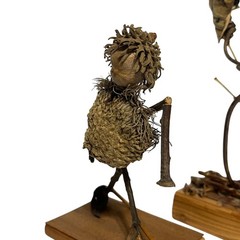VTG Handmade Folk Art Twig Sculptures Set Wood Base Rustic Nature Figures 3pc