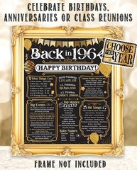 62nd Birthday Decorations 1964 Back in 1964 Poster 11×14 Unframed Party Gift