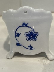 Vintage Blue White Mini Porcelain Lot Teapot Ornament Chair Basket Chinoiserie
