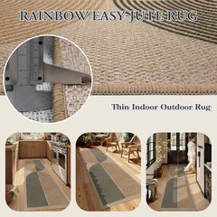 Enfys Modern Rainbow Easy Jute Rug, 2×8 Hallway Runner Washable Rugs for