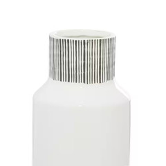 18 In. White Handmade Ceramic Decorative Vase with Grey Striped Accents