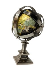 Contemporary World Globe Black Map Decorative Table Top Desk Decor Aluminum