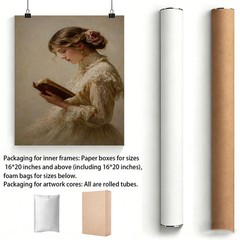 Vintage Lady Reading Canvas Painting 2DFlat Frameless Wall Art Home Office Decor