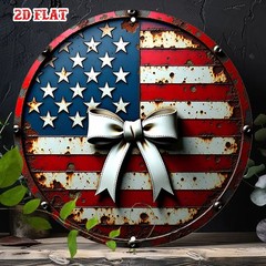 Vintage Aluminum Sign Single Piece 8 Round Patriotic Elegant Bow Funny