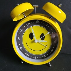 Analog Happy Smiley Face Alarm Clock Yellow Tested Working