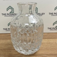 Vintage Clear Cut Glass Bud Vase 6 Inch Diamond Pattern Round Floral Decor