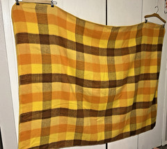 Vintage Chatham Blanket YELLOW ORANGE Plaid Throw Camp Cabin Stitch 69 x 54 in