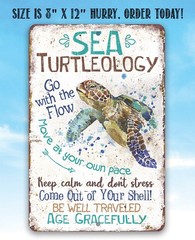 Sea Turtleology Metal Sign Beach House Decor – Sea Turtle Wall Art Bathroom 8×12