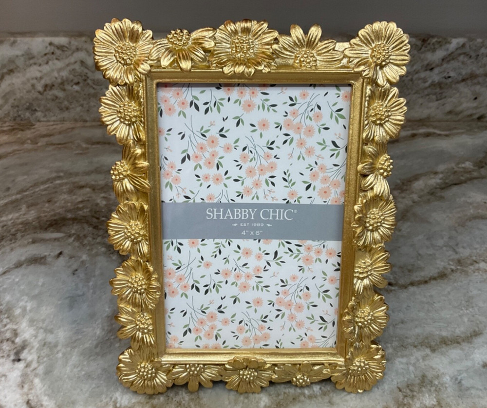 Shabby Chic Gold Tone Sunflower Photo Frame 4×6 Vertical Or Horizontal New