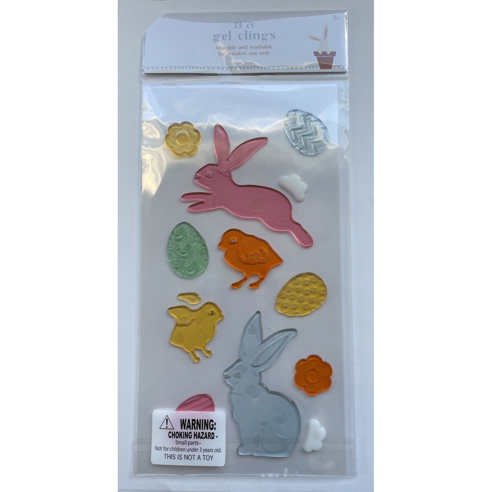 NEW Spring Easter Bunny Rabbit Eggs Baby Chicks Window Gel Clings Decor 13 pcs