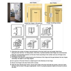 4 Inches Door Hinges, Non-Mortise Stainless Steel Door Hinges with Door Stoper