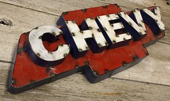 Recycled Tin Metal CHEVY Bow Tie Sign Gas Oil Garage Man Cave Home Decor
