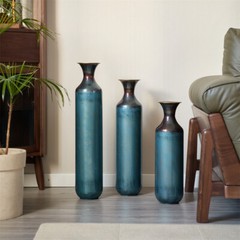 Glazed Metal Vase Decoration Home Droplet Shaped Aqua Blue Metal Vase 3Piece Set