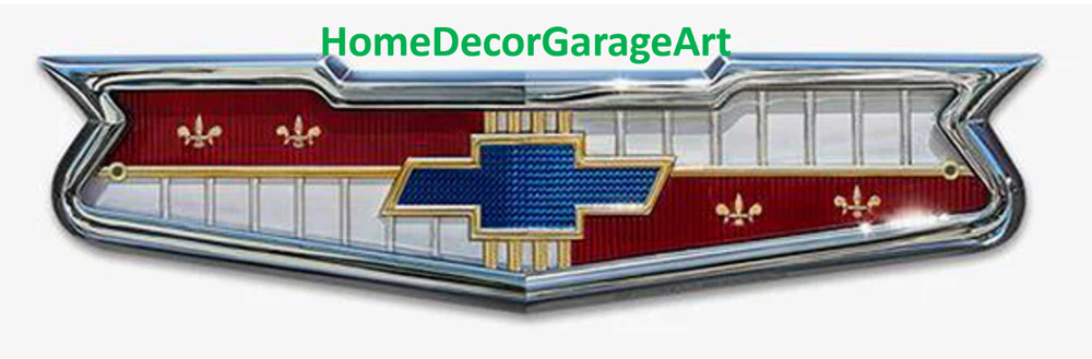 1950’s Chevrolet Chevy Emblem, Flat Metal Sign, Red OR Black, Garage Art HDGA