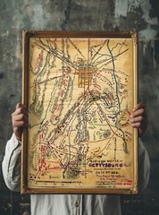 1863 Map of the Battle of Gettysburg Civil War Military Poster Print History