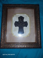 Kirklands Brand Bronze Color Cross Wall Picture With Frame. Size In Photos
