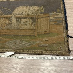 Vtg Velvet Art Tapestry Wall Hanging Rug Kittens Cats Kitties 39×21 Tan 70s Rare