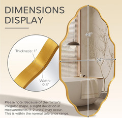 Gold Scalloped Irregular Wall Mirror with Brushed Metal Frame, Modern Asymmetric