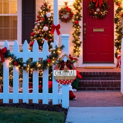 Merry Christmas Sign for Front Door,Round Wood Hanging Wreaths Red